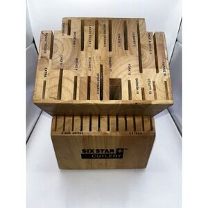 Ronco SIX STAR Cutlery 30 Slot Knife Block Solid Wood Labeled Slots Honey Oak